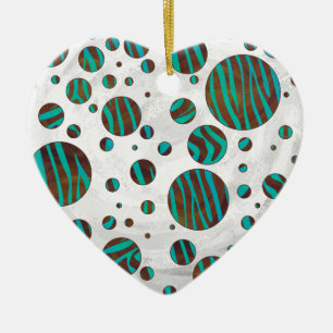 Brauner und Aquamariner Polka Dot Zebra Keramikornament