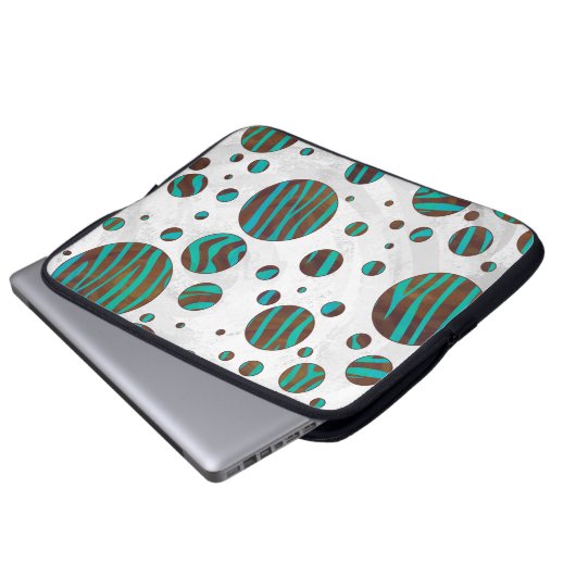Brauner und Aquamariner Polka Dot Zebra Laptopschutzhülle (Vorne Knopf)