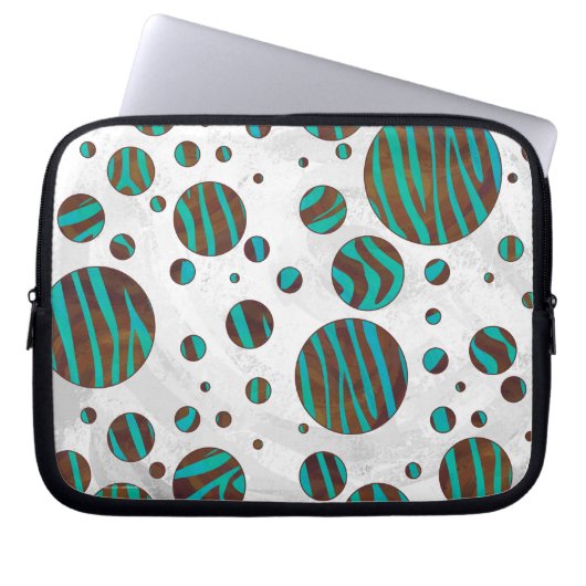 Brauner und Aquamariner Polka Dot Zebra Laptopschutzhülle (Vorderseite)