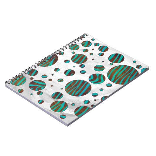 Brauner und Aquamariner Polka Dot Zebra Notizblock (Linke Seite)