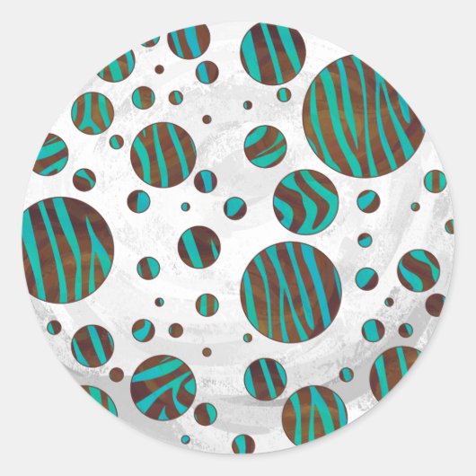 Brauner und Aquamariner Polka Dot Zebra Runder Aufkleber (Vorderseite)