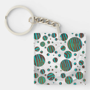 Brauner und Aquamariner Polka Dot Zebra Schlüsselanhänger