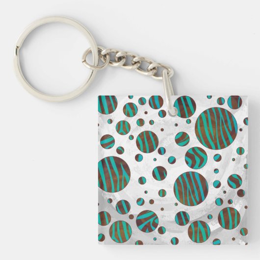 Brauner und Aquamariner Polka Dot Zebra Schlüsselanhänger (Vorderseite)