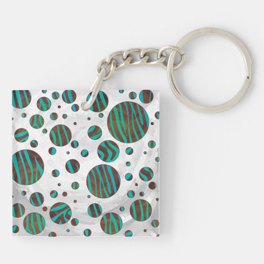 Brauner und Aquamariner Polka Dot Zebra Schlüsselanhänger (Rückseite)