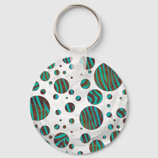 Brauner und Aquamariner Polka Dot Zebra Schlüsselanhänger (Vorderseite)