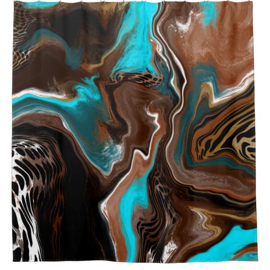 Brauner und blauer Marmor Wasserstrahler Kunst Duschvorhang (Vorderseite)