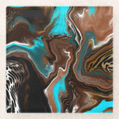 Brauner und blauer Marmor Wasserstrahler Kunst Glasuntersetzer (Vorderseite)