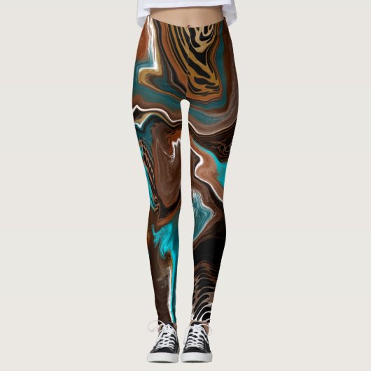 Brauner und blauer Marmor Wasserstrahler Kunst Leggings (Vorderseite)
