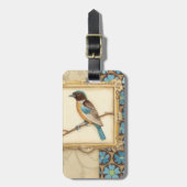 Brauner und Blauer Vogel auf einer Zweigstelle nac Gepäckanhänger (Vorderseite vertikal)