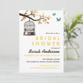 Brauner und Gelber Vogelkäfig Herbstdusche Einladu Einladung (Stehend Vorderseite)