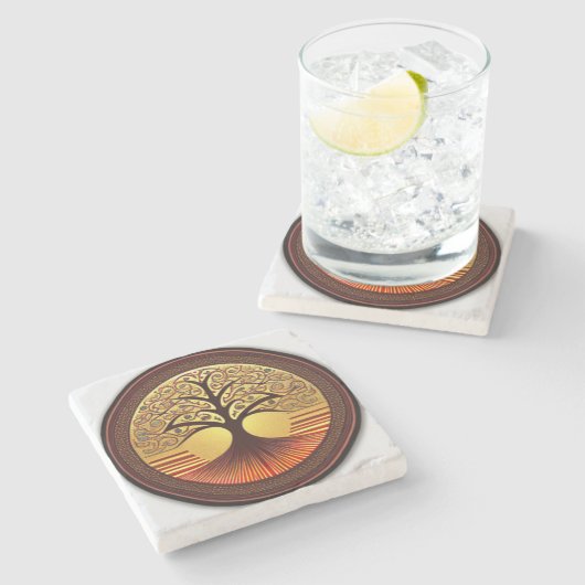 Brauner und Goldbaum des Lebens Untersetzer (Seitenansicht)