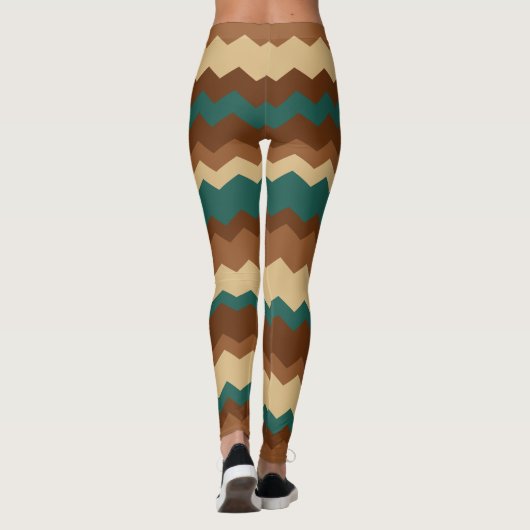 Brauner und grüner Herbst Zigzag Streifen Leggings (Rückseite)