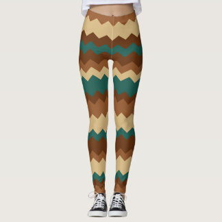 Brauner und grüner Herbst Zigzag Streifen Leggings