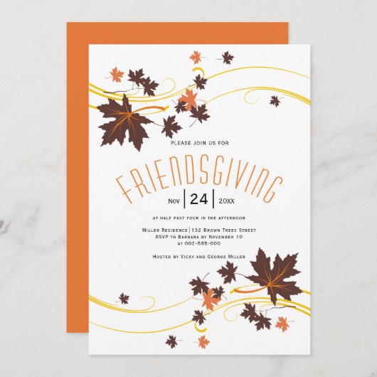 Brauner und orangefarbener Ahorn Blätter Herbst Fr Einladung (Vorne/Hinten)