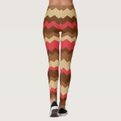 Brauner und roter Herbst Zig Zag gestreift Leggings (Rückseite)