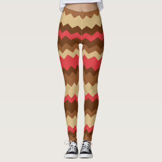 Brauner und roter Herbst Zig Zag gestreift Leggings