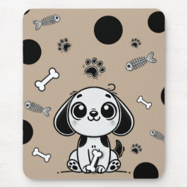Brauner und Schwarzer Fischknochen Welpenhund Nied Mousepad