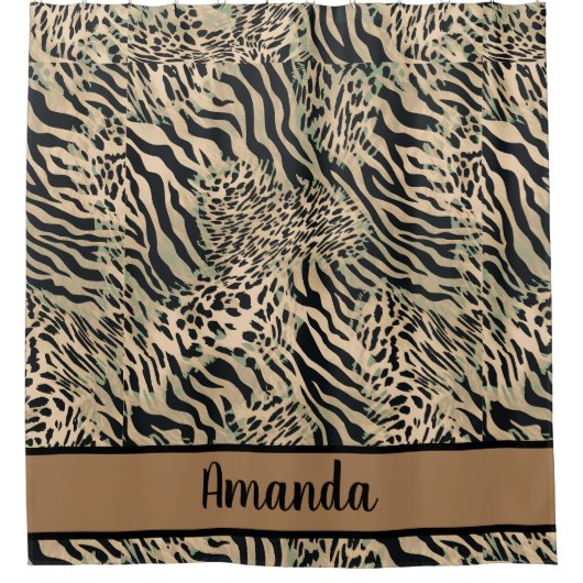 Brauner und schwarzer Tiger und Zebradruck Duschvorhang (Vorderseite)