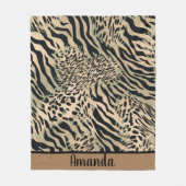 Brauner und schwarzer Tiger und Zebradruck Fleecedecke (Vorderseite)