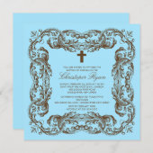 Brauner und Vintager Rahmen Taufe Einladung (Vorne/Hinten)