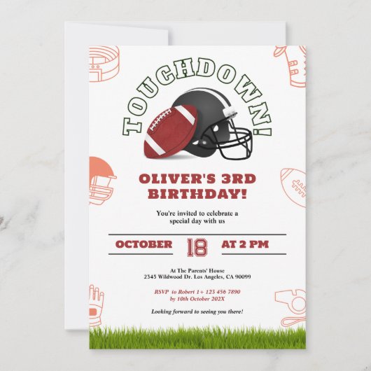 Brauner und weißer amerikanischer Fußball Einladun Save The Date (Vorderseite)