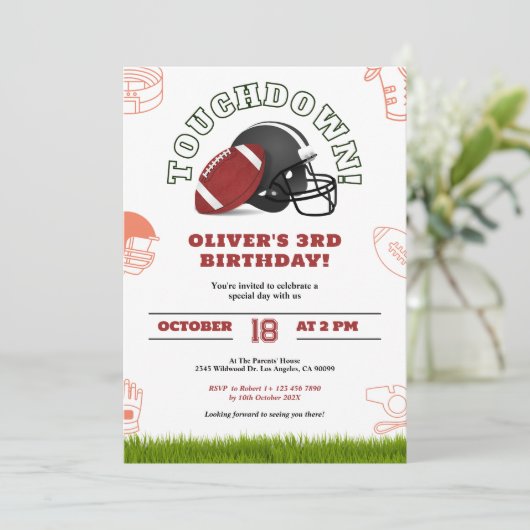 Brauner und weißer amerikanischer Fußball Einladun Save The Date (Stehend Vorderseite)