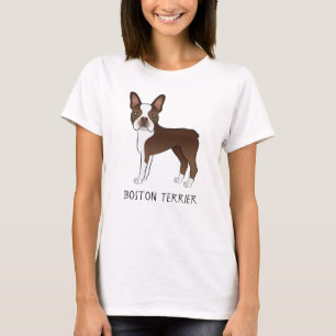 Brauner und weißer Boston Terrier Hund mit Text T-Shirt
