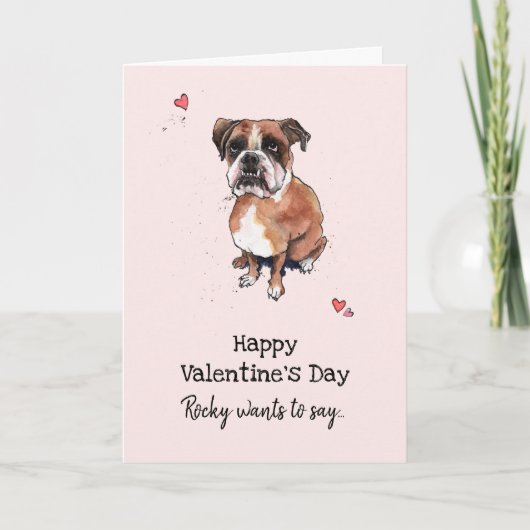 Brauner und weißer Boxerhund Valentinstag Karte (Vorderseite)