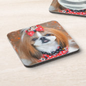 Brauner und weißer Schih Tzu Welpenhund Getränkeuntersetzer (Linke Seite)