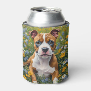 Brauner und weißer Staffordshire Bull Terrier Welp Dosenkühler