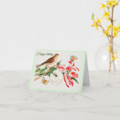 Brauner Vogel auf einem Ast Karte (Gelbe Blume)