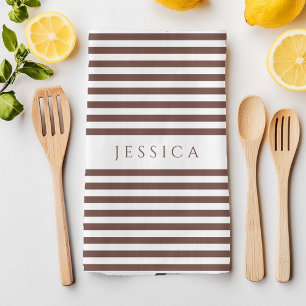 Brauner weißer Bauernhof Gestreiftes Muster Geschirrtuch