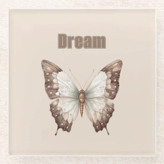 Brauner Weißer Traum Schmetterling Glasuntersetzer (Vorderseite)