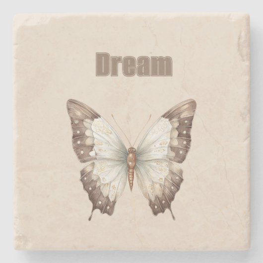 Brauner Weißer Traum Schmetterling Steinuntersetzer (Vorderseite)
