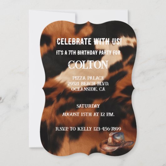 Brauner Western Cowhide Einladung (Vorderseite)