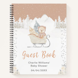 Brauner Winterbär Schlitten Baby Shower Gästebuch Notizblock