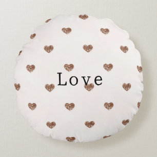 Brauner Zucker Glitter Herzen Liebe Valentinstag Rundes Kissen