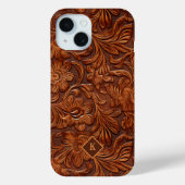 Braunes 3-D-Muster aus geblümtem Leder, 2 Monogram Case-Mate iPhone Hülle (Rückseite)