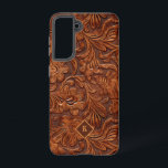 Braunes 3-D-Muster aus geblümtem Leder, 2 Monogram Samsung Galaxy Hülle<br><div class="desc">Cooles 3-D Blumenleder,  zwei nahtlose Muster. Anpassbare Monogramm.</div>
