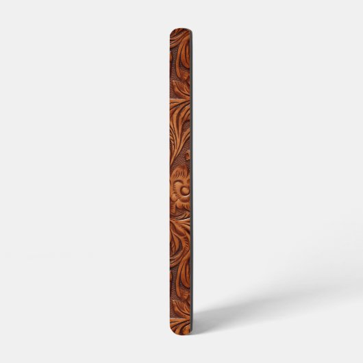 Braunes 3-D-Muster aus geblümtem Leder, 2 Monogram Samsung Galaxy Hülle (Linke Seite)