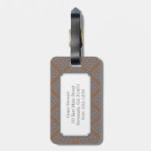 Braunes abstraktes geometrisches Mustermonogramm Gepäckanhänger (Rückseite vertikal)