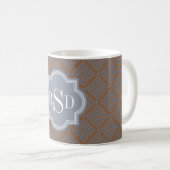Braunes abstraktes geometrisches Mustermonogramm Kaffeetasse (VorderseiteRechts)