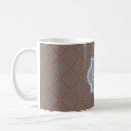 Braunes abstraktes geometrisches Mustermonogramm Kaffeetasse (Links)