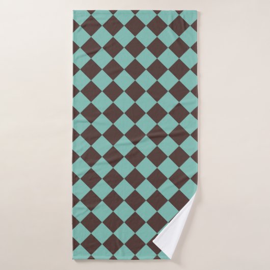 Braunes Aquamarines Schachbrett Diamantmuster Badehandtuch (Badehandtuch)