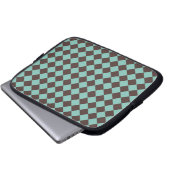 Braunes Aquamarines Schachbrett Diamantmuster Laptopschutzhülle (Vorne Knopf)