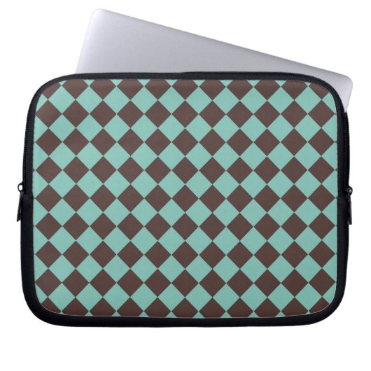 Braunes Aquamarines Schachbrett Diamantmuster Laptopschutzhülle (Vorderseite)