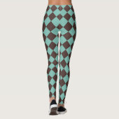 Braunes Aquamarines Schachbrett Diamantmuster Leggings (Rückseite)