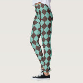 Braunes Aquamarines Schachbrett Diamantmuster Leggings (Links)