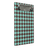 Braunes Aquamarines Schachbrett Diamantmuster Mini Klemmbrett (Schrägansicht)