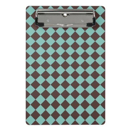Braunes Aquamarines Schachbrett Diamantmuster Mini Klemmbrett (Vorderseite)